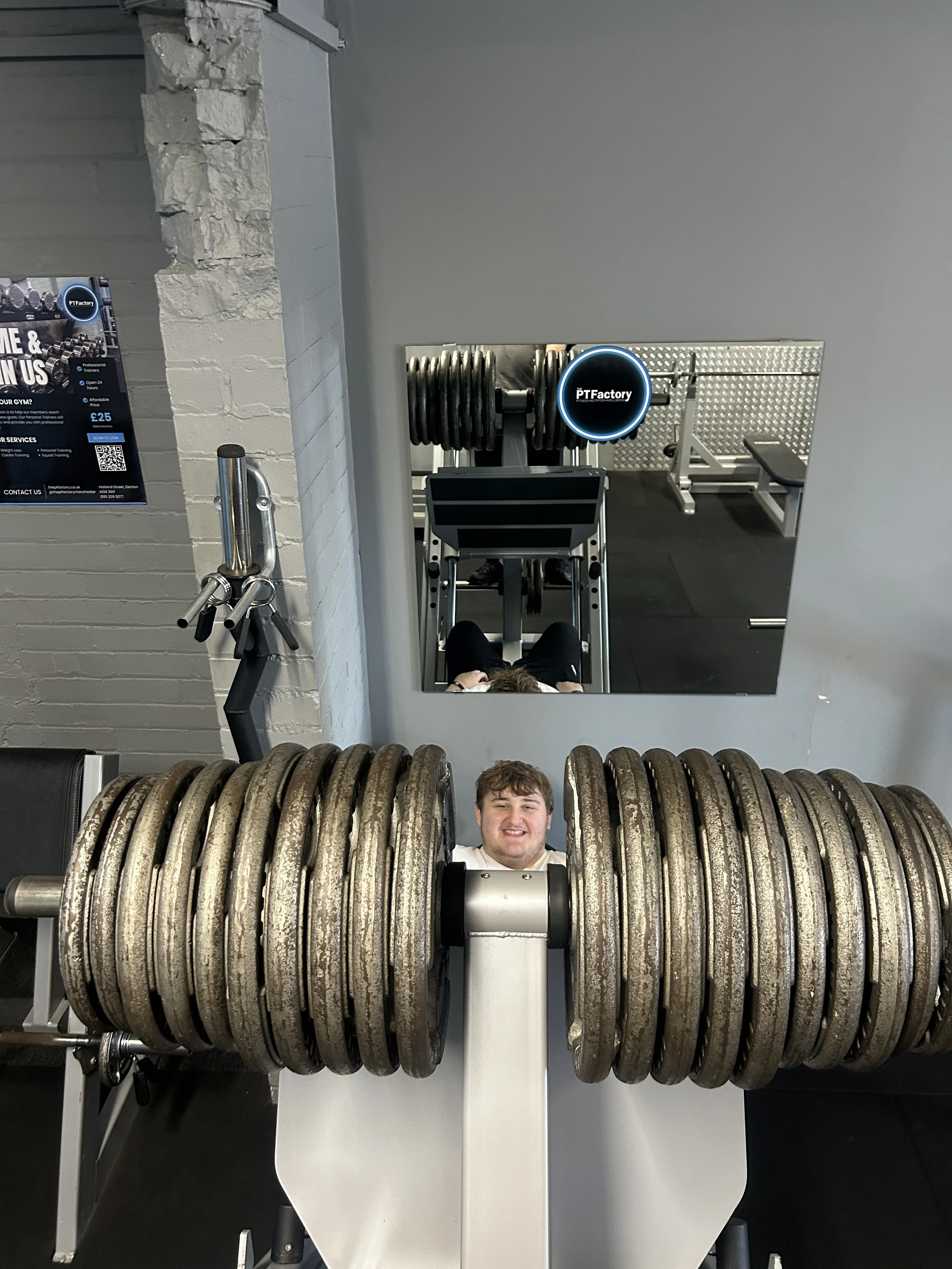 Will on the leg press at The PT Factory, Denton Manchester